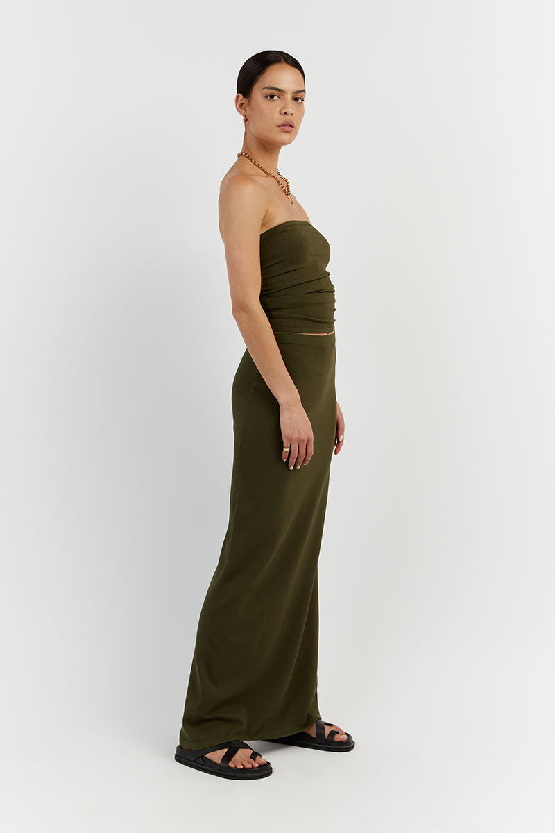 CARRIE OLIVE MIDI SKIRT