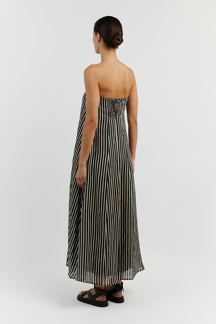 RORY BLACK LINEN MIDI DRESS