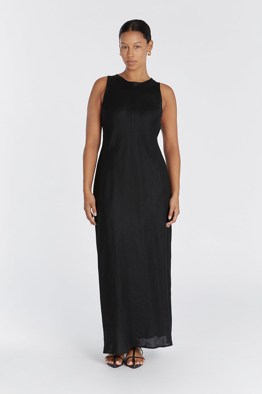 MERCURY BLACK LINEN MIDI DRESS