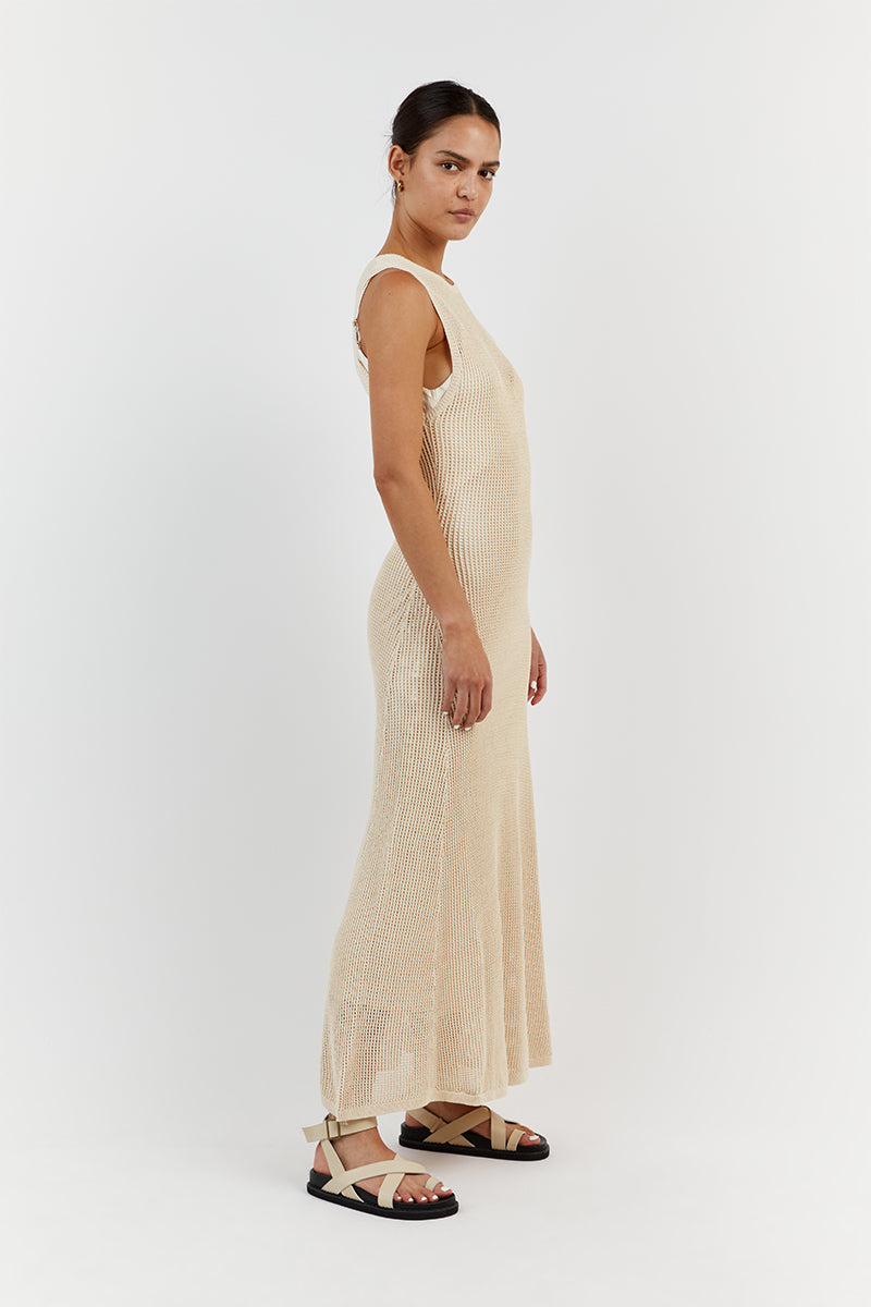 OPHELIA NATURAL CROCHET MAXI DRESS