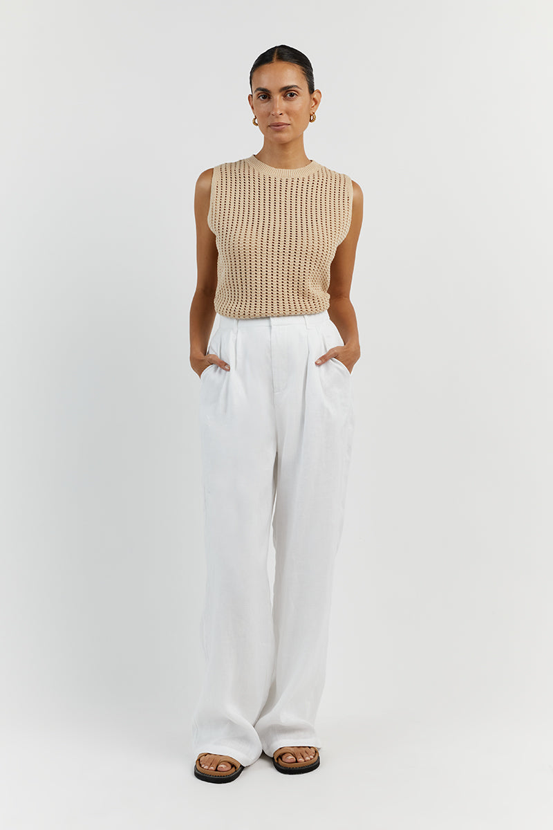 DENNY CROCHET WHEAT KNIT TOP