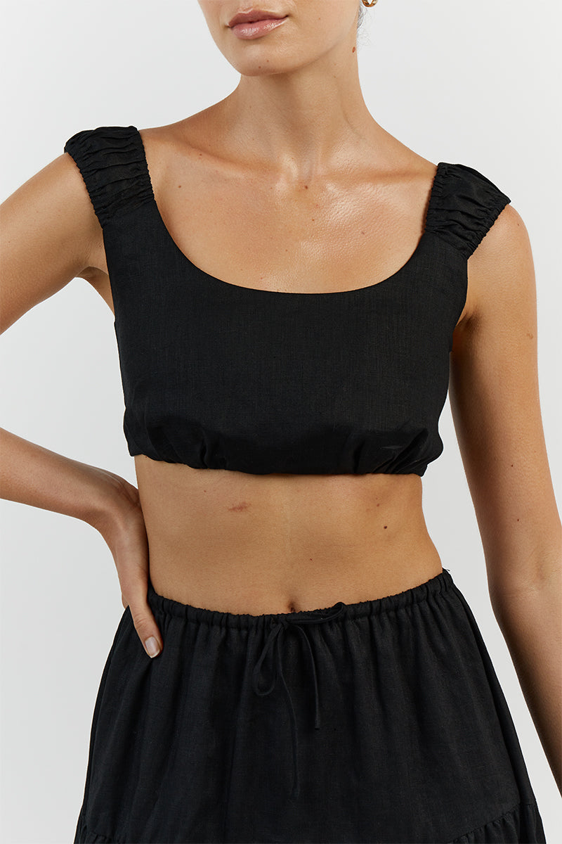 ABBY BLACK LINEN CROP TOP