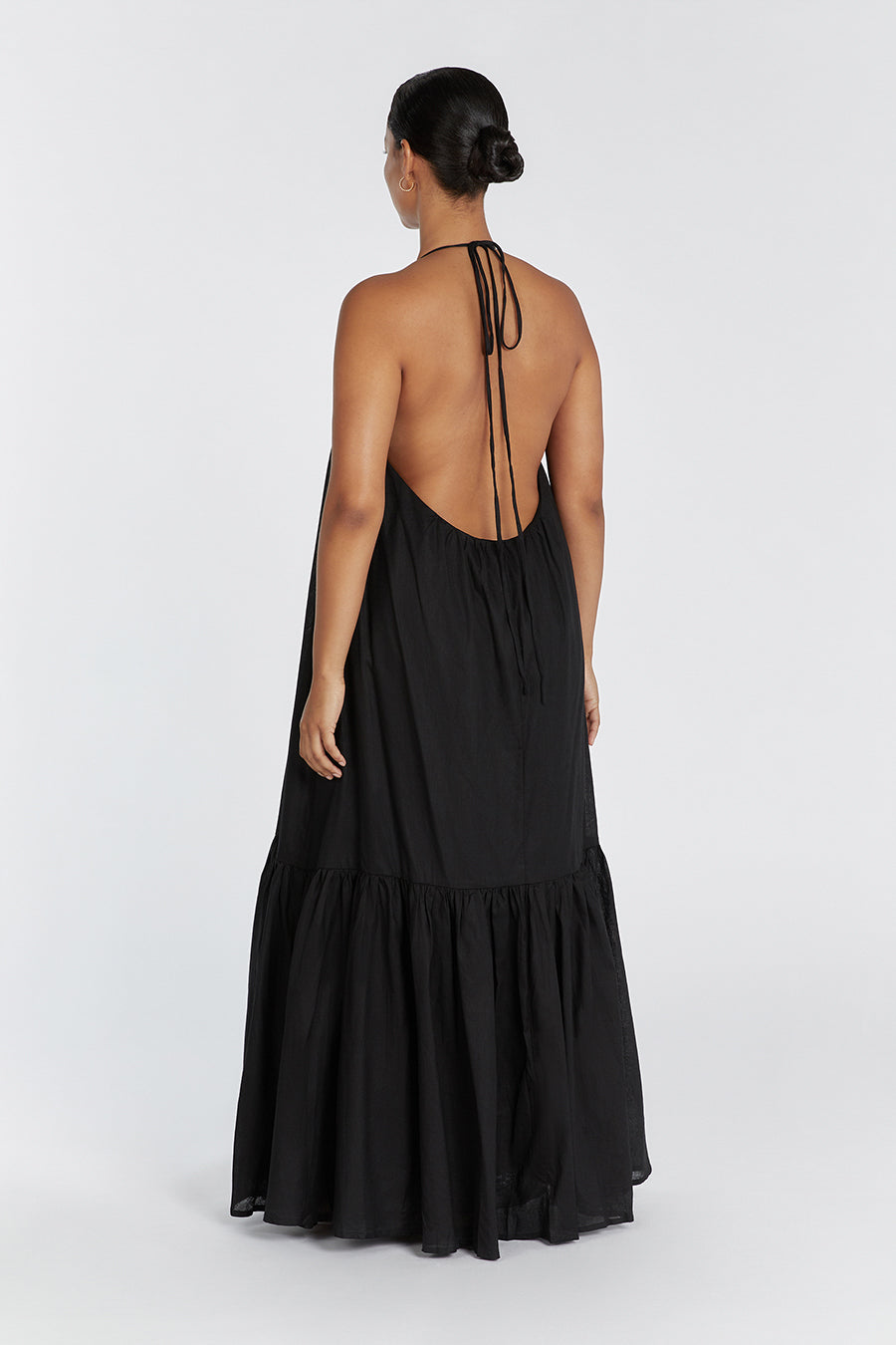 ARI BLACK LINEN HALTER MAXI DRESS
