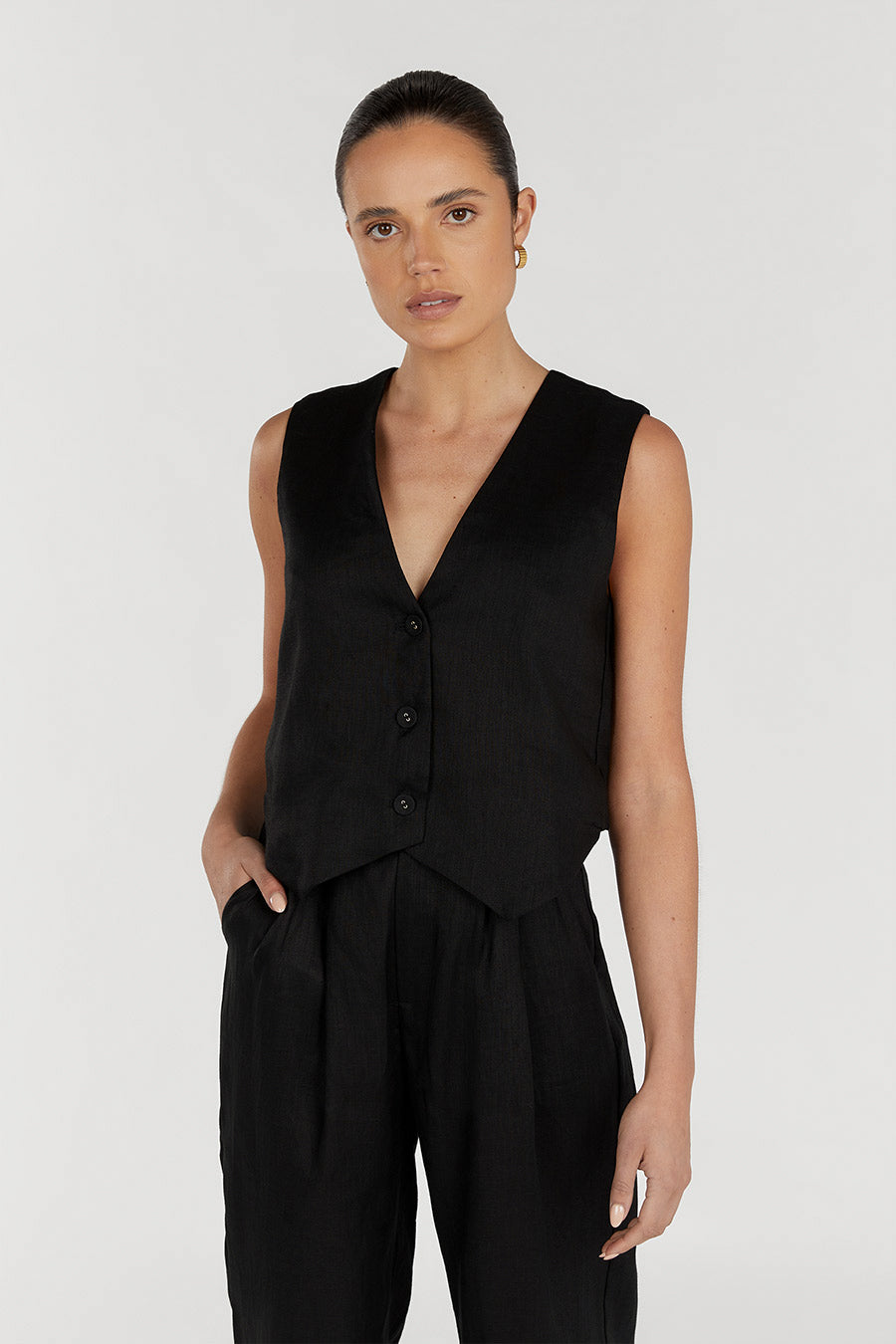 BANKS BLACK LINEN VEST