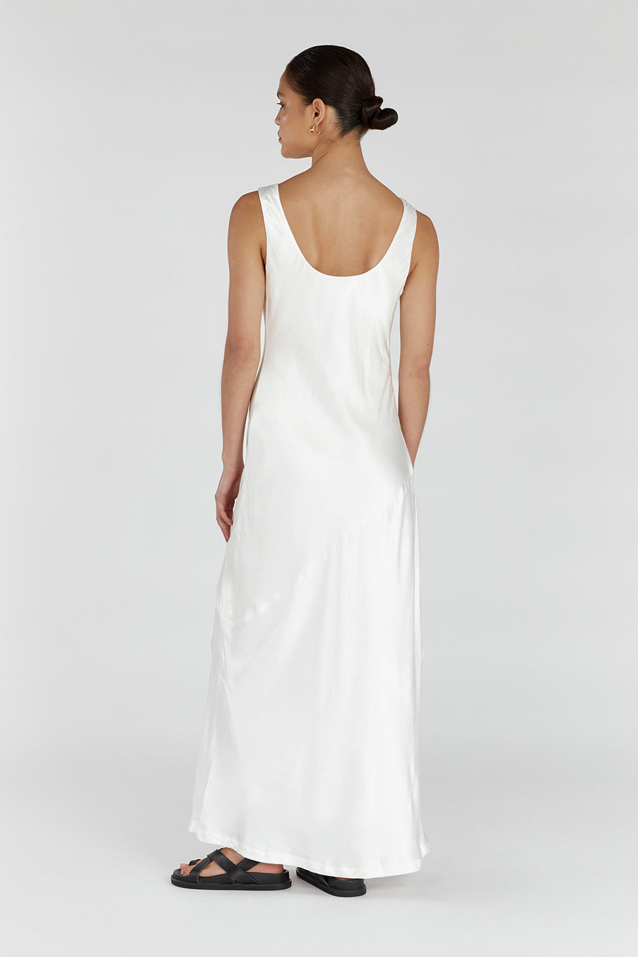 LEA SATIN WHITE SCOOP MAXI DRESS