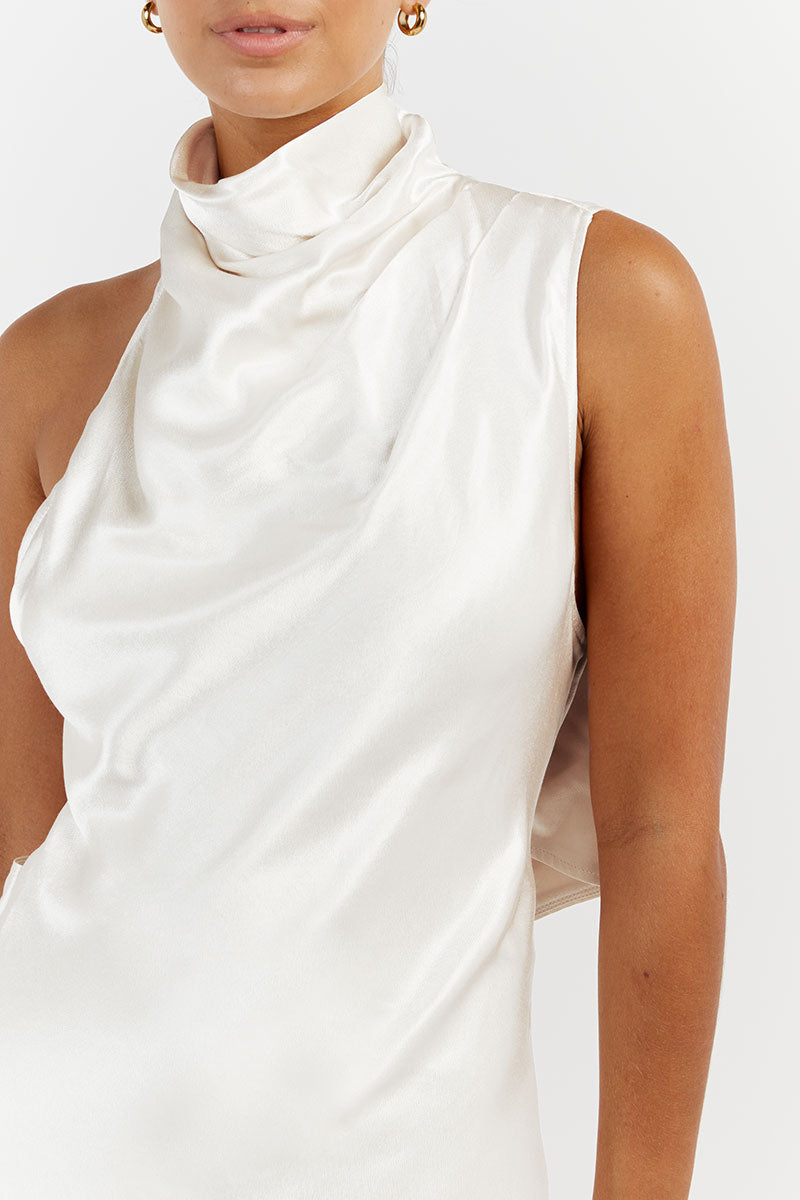 AISLE WHITE SATIN BACKLESS MINI DRESS