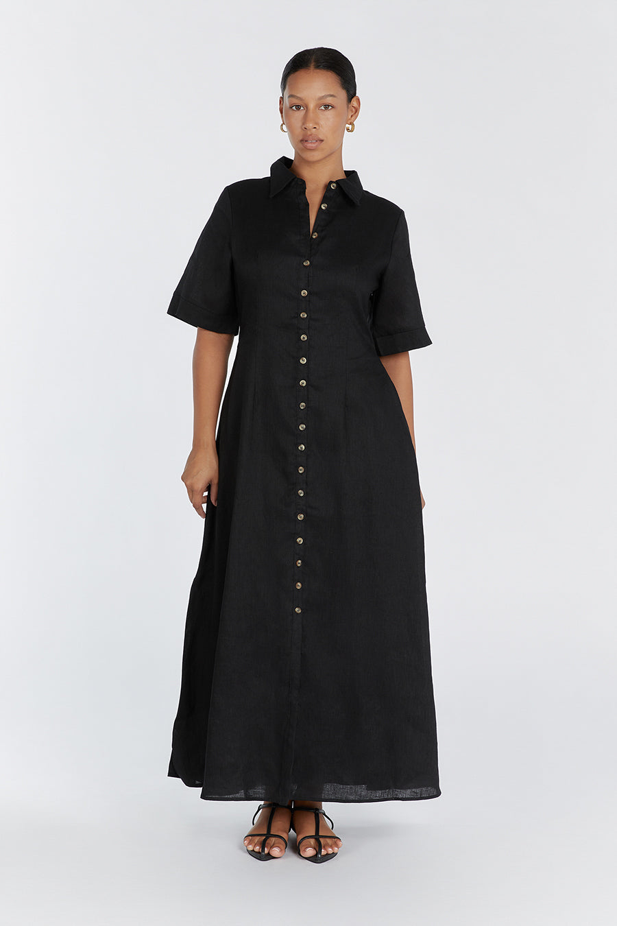 FRANNIE BLACK LINEN SHIRT DRESS