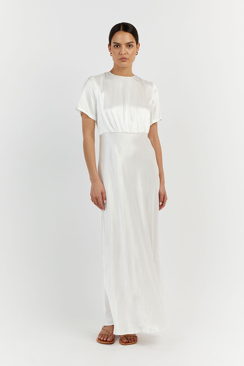 AISLE WHITE SATIN MIDI DRESS