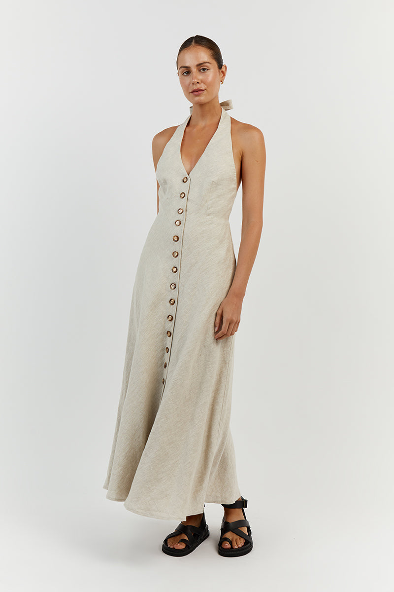 LOGAN NATURAL LINEN MIDI DRESS