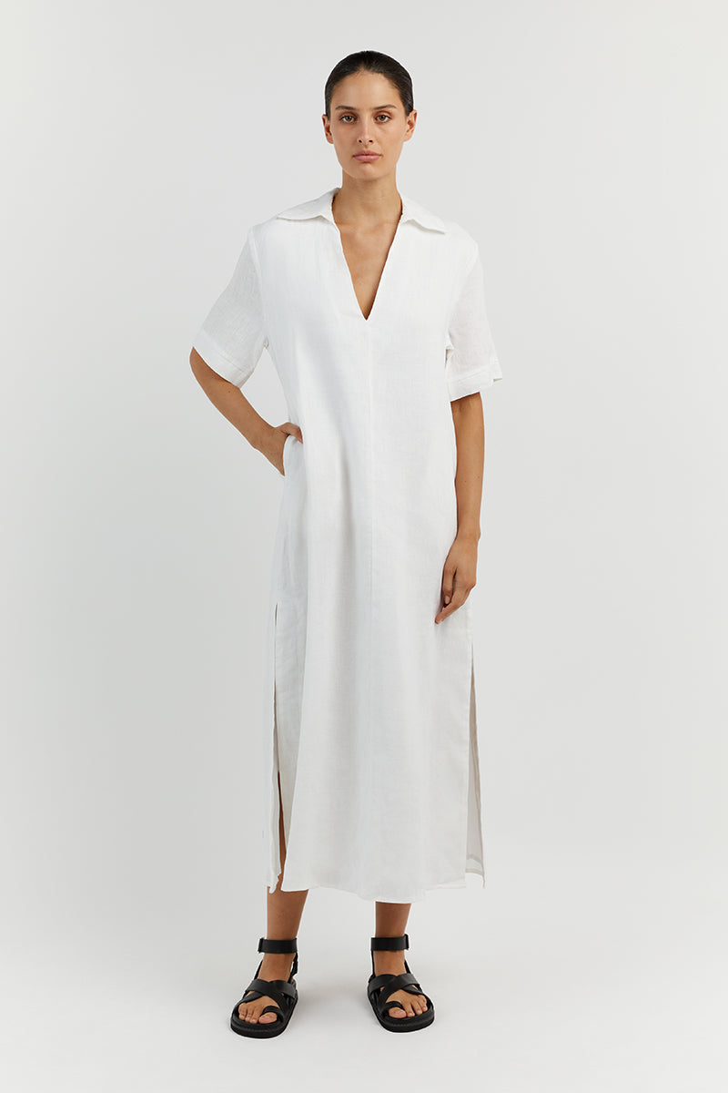 CANDICE WHITE LINEN MIDI DRESS