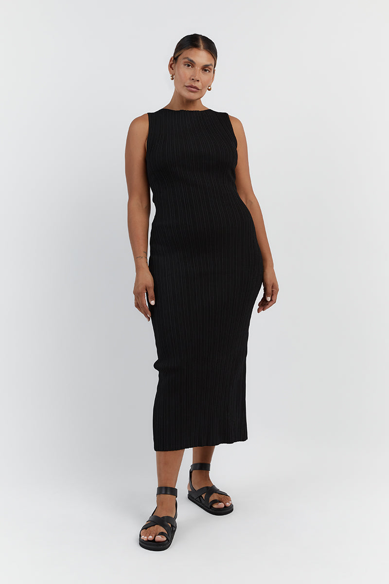 SIENNA BLACK KNIT MIDI DRESS