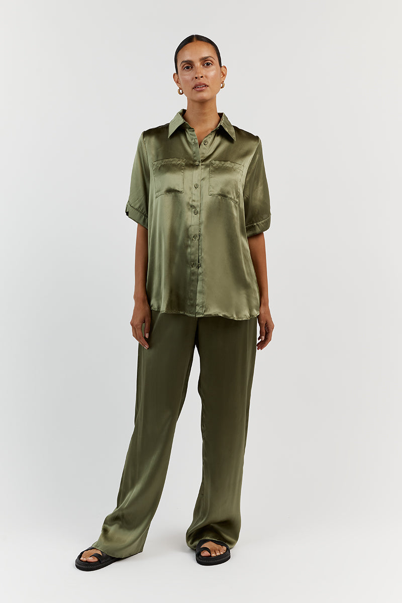 EVANS OLIVE SILK PANT