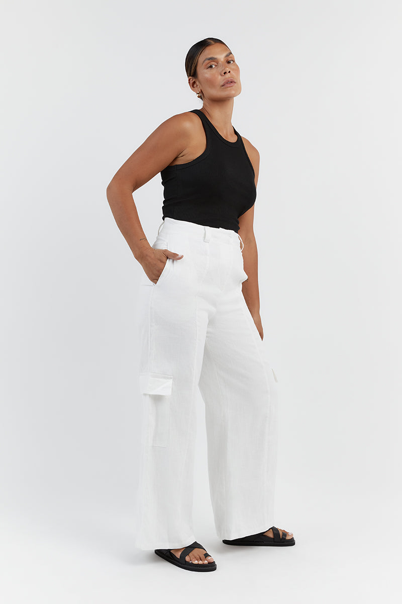 ISLA WHITE LINEN WIDE LEG PANT