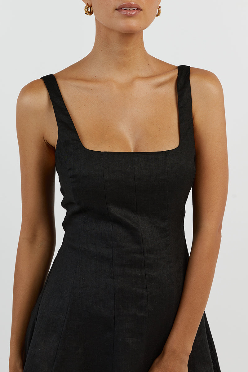 MILAHN BLACK LINEN MINI DRESS