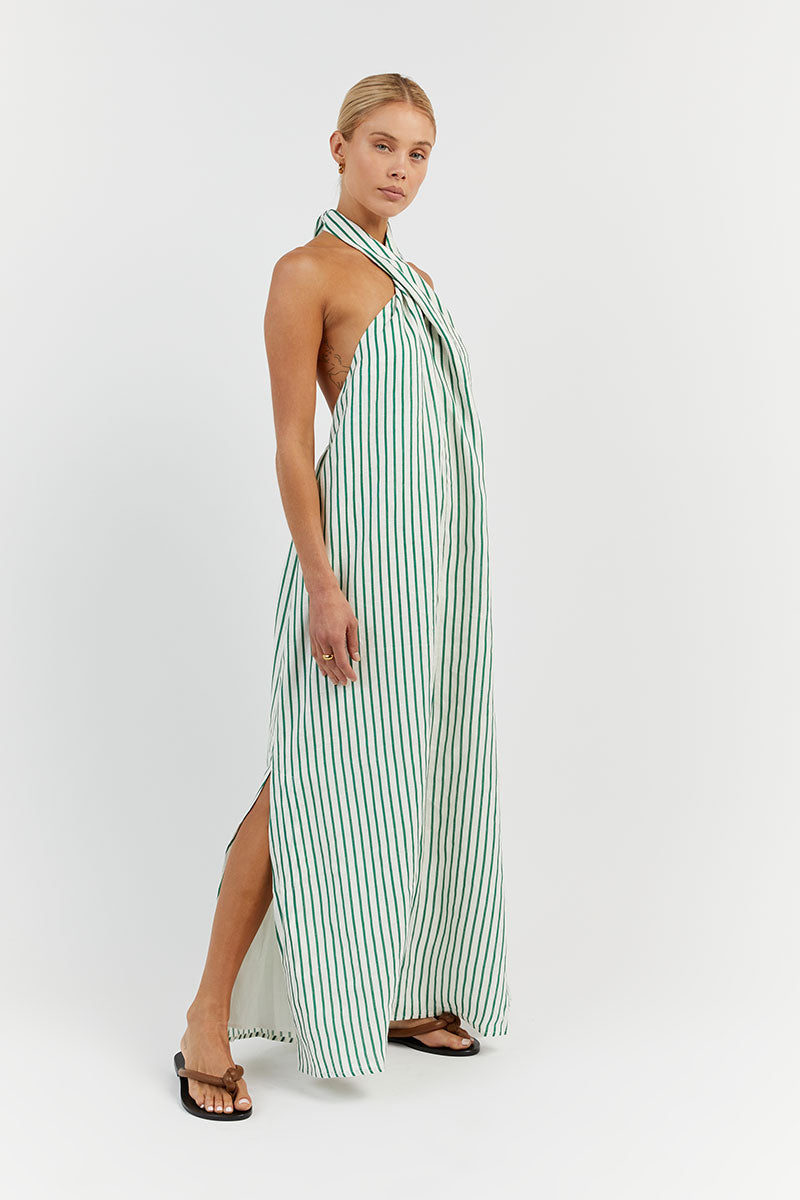 STACEY APPLE STRIPE LINEN DRESS