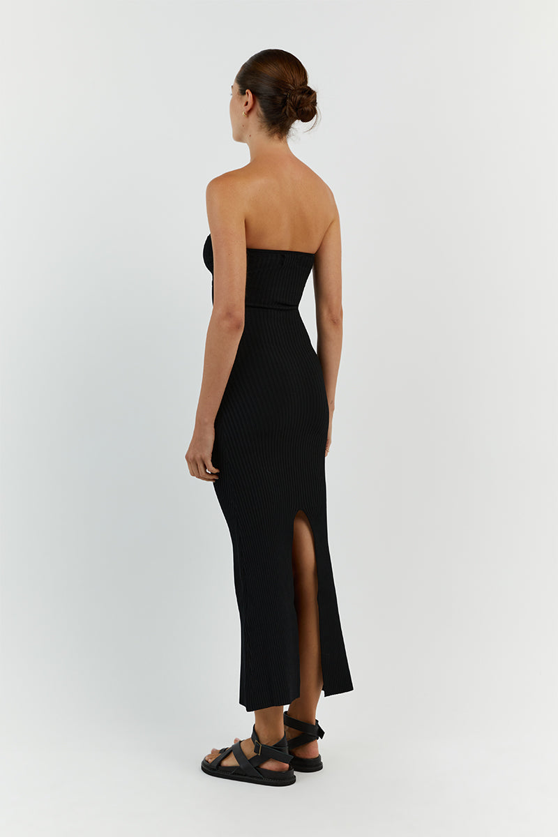 RAVEN BLACK BANDEAU MIDI DRESS