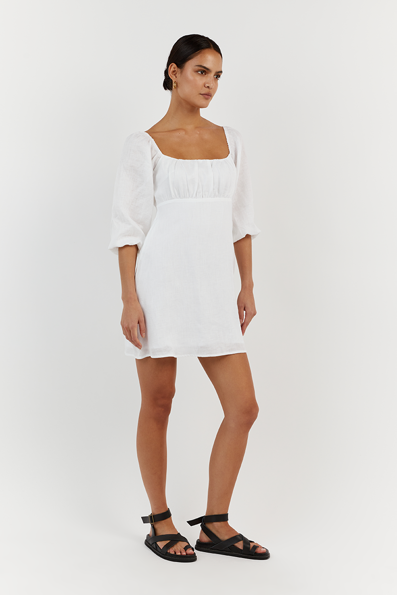 LILAH WHITE LINEN MINI DRESS