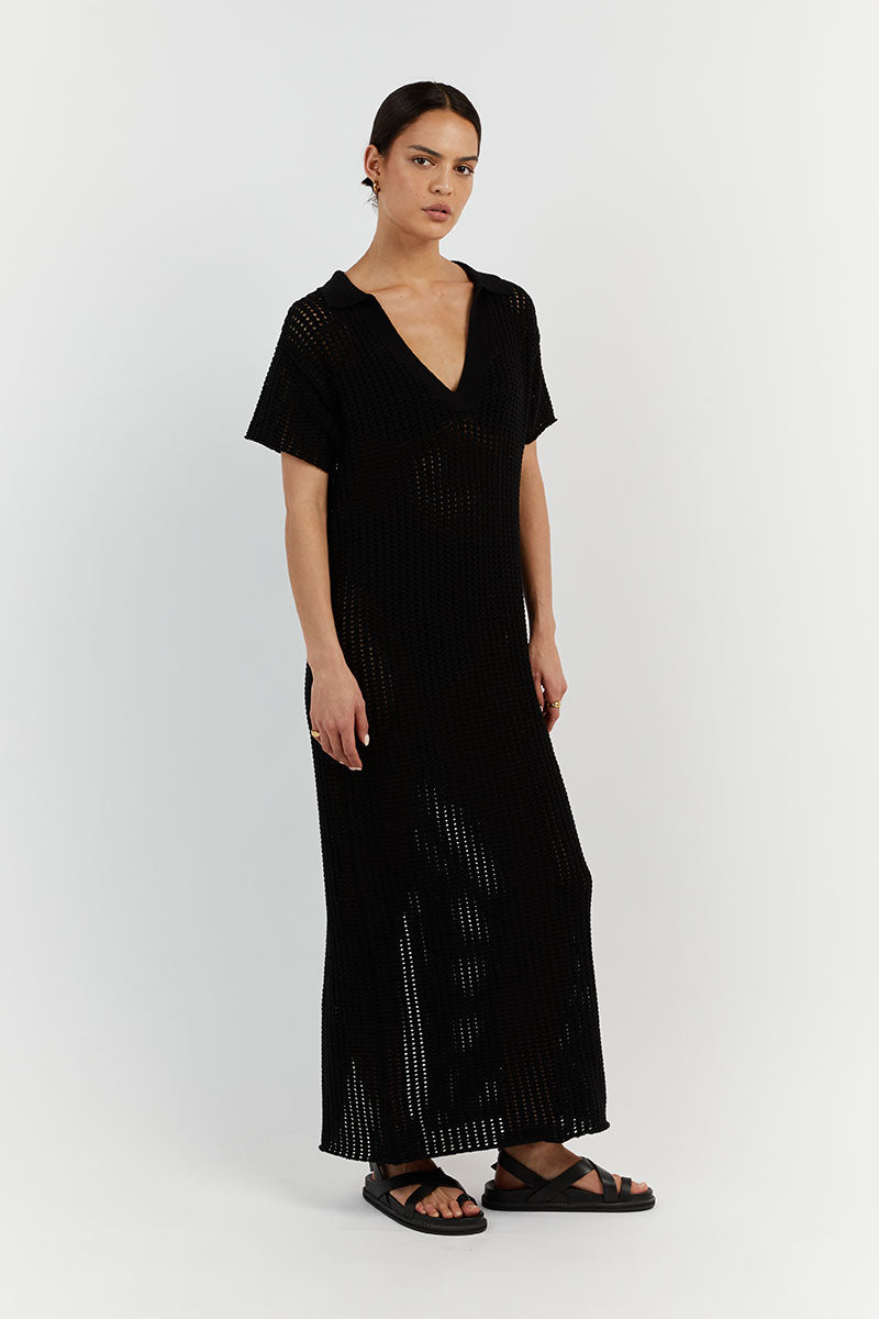 DENNY BLACK CROCHET MIDI DRESS