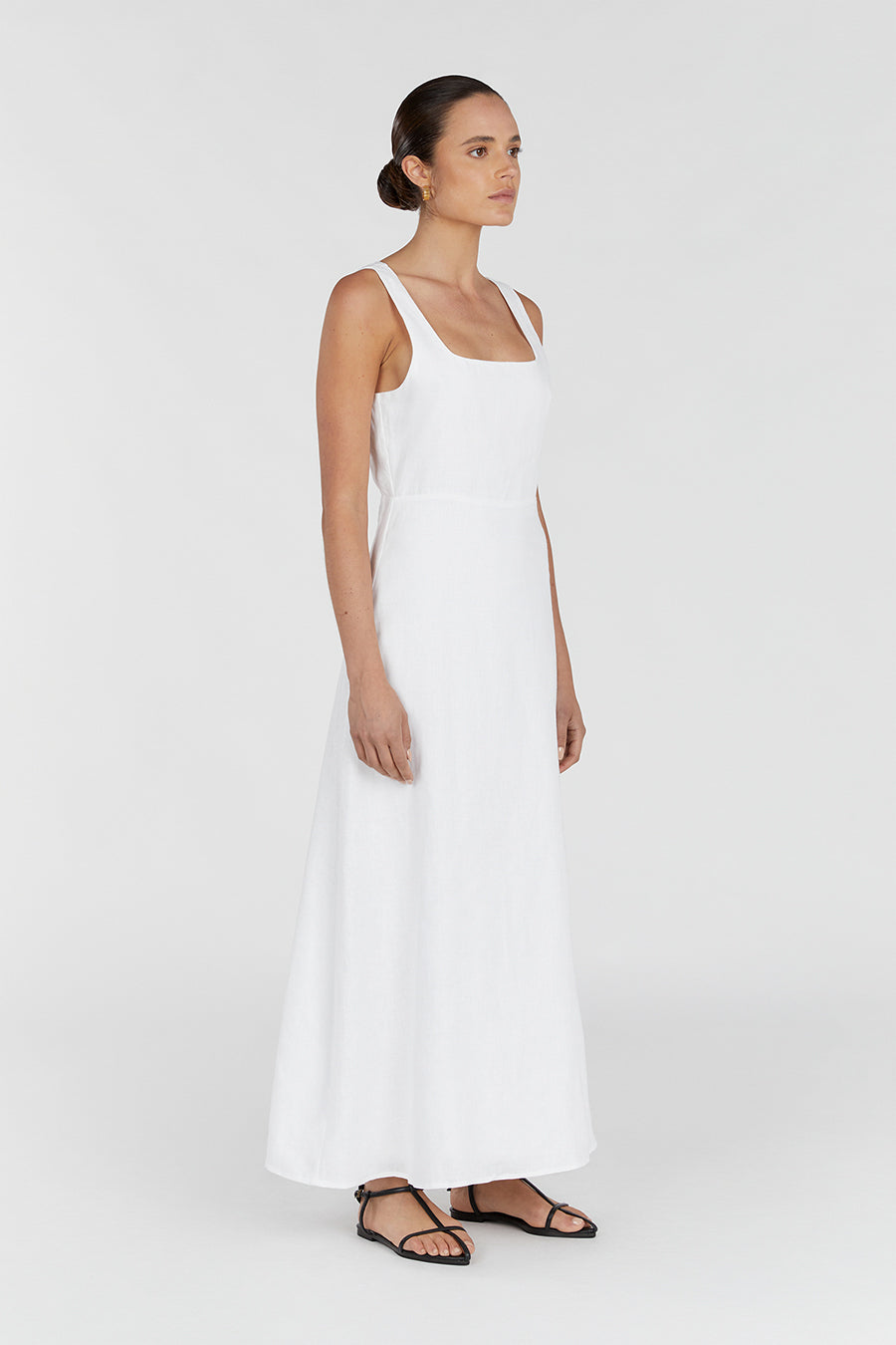 SHANNON WHITE LINEN MIDI DRESS