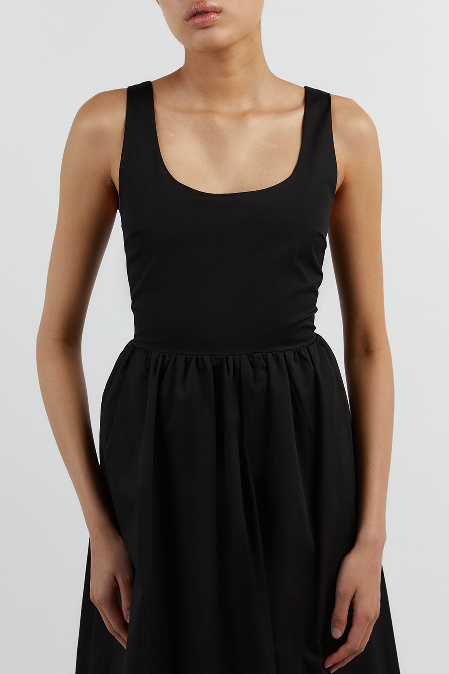 MORGAN BLACK COTTON MIDI DRESS