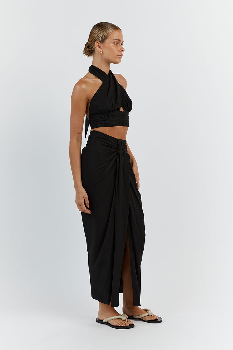 AMELIA BLACK WRAP CROP TOP