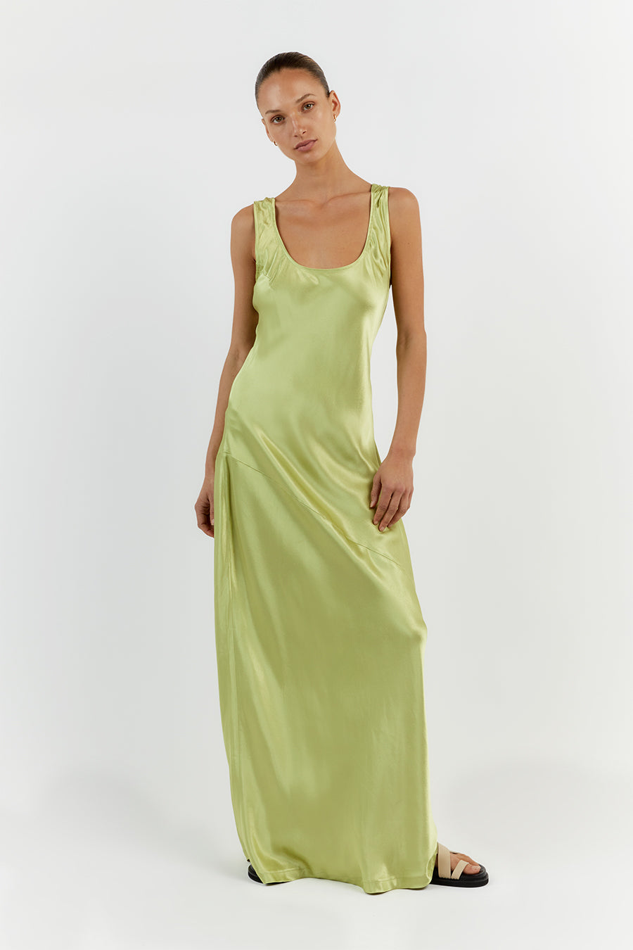 LEA LIME SATIN MAXI DRESS