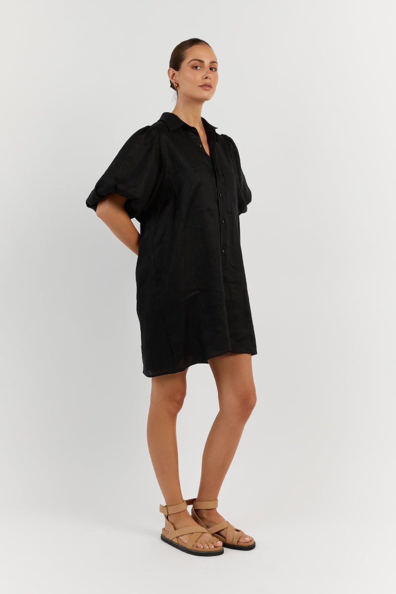 MONTY BLACK LINEN SHIRT DRESS