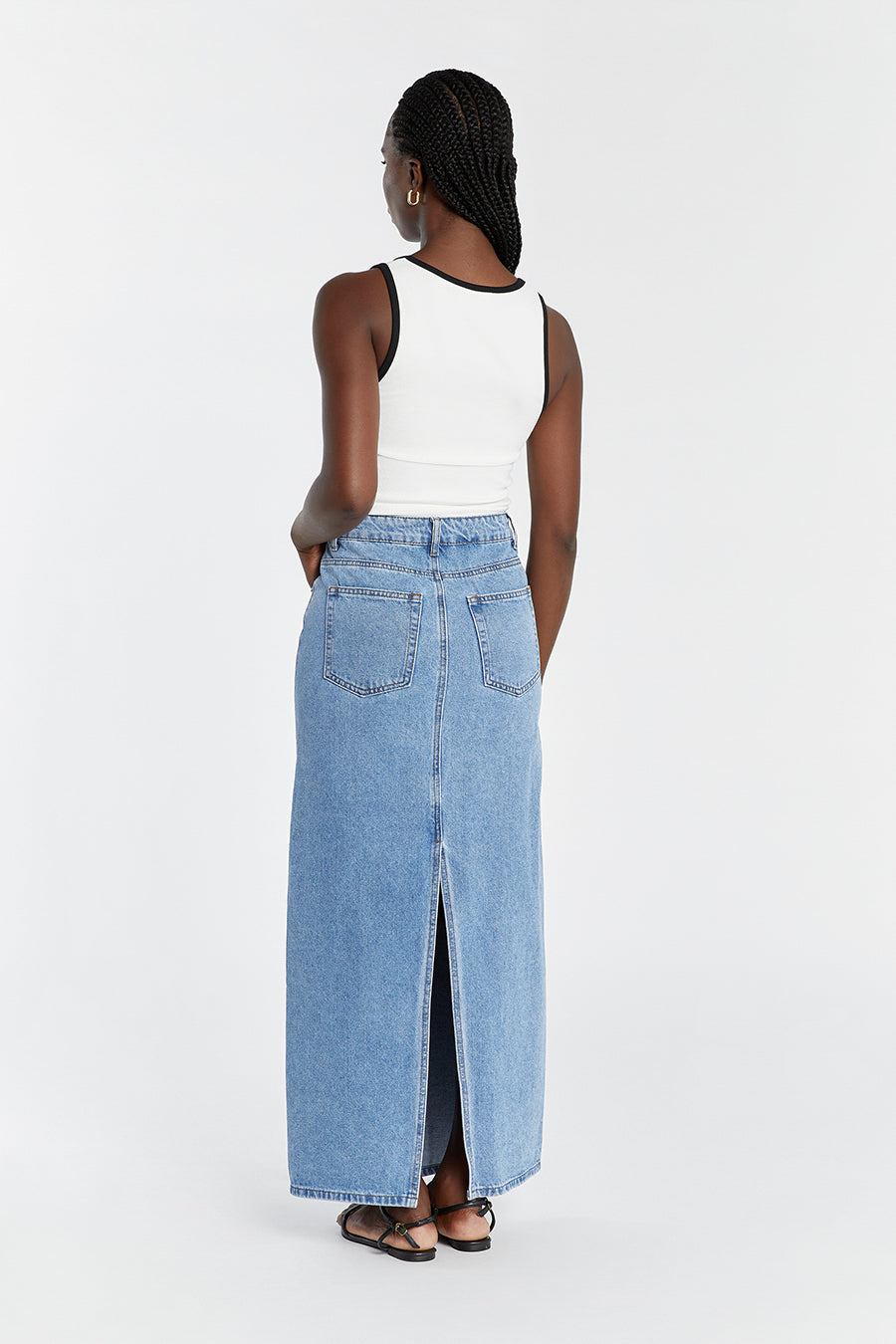 JOPLIN VINTAGE BLUE DENIM MIDI SKIRT