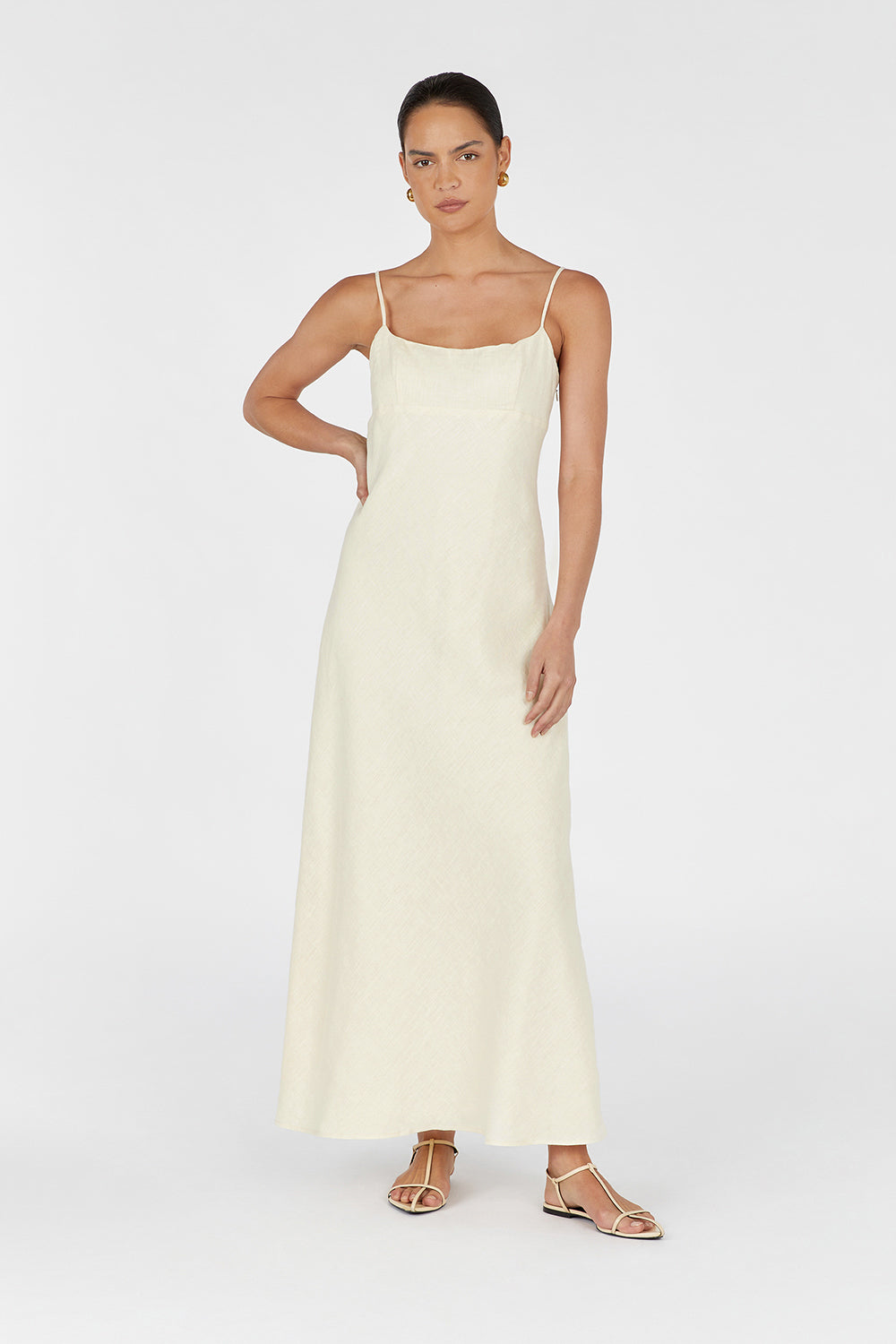 LUCIA BUTTERMILK LINEN MIDI DRESS