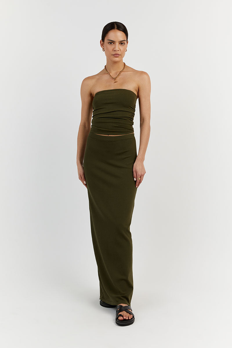 CARRIE OLIVE MIDI SKIRT