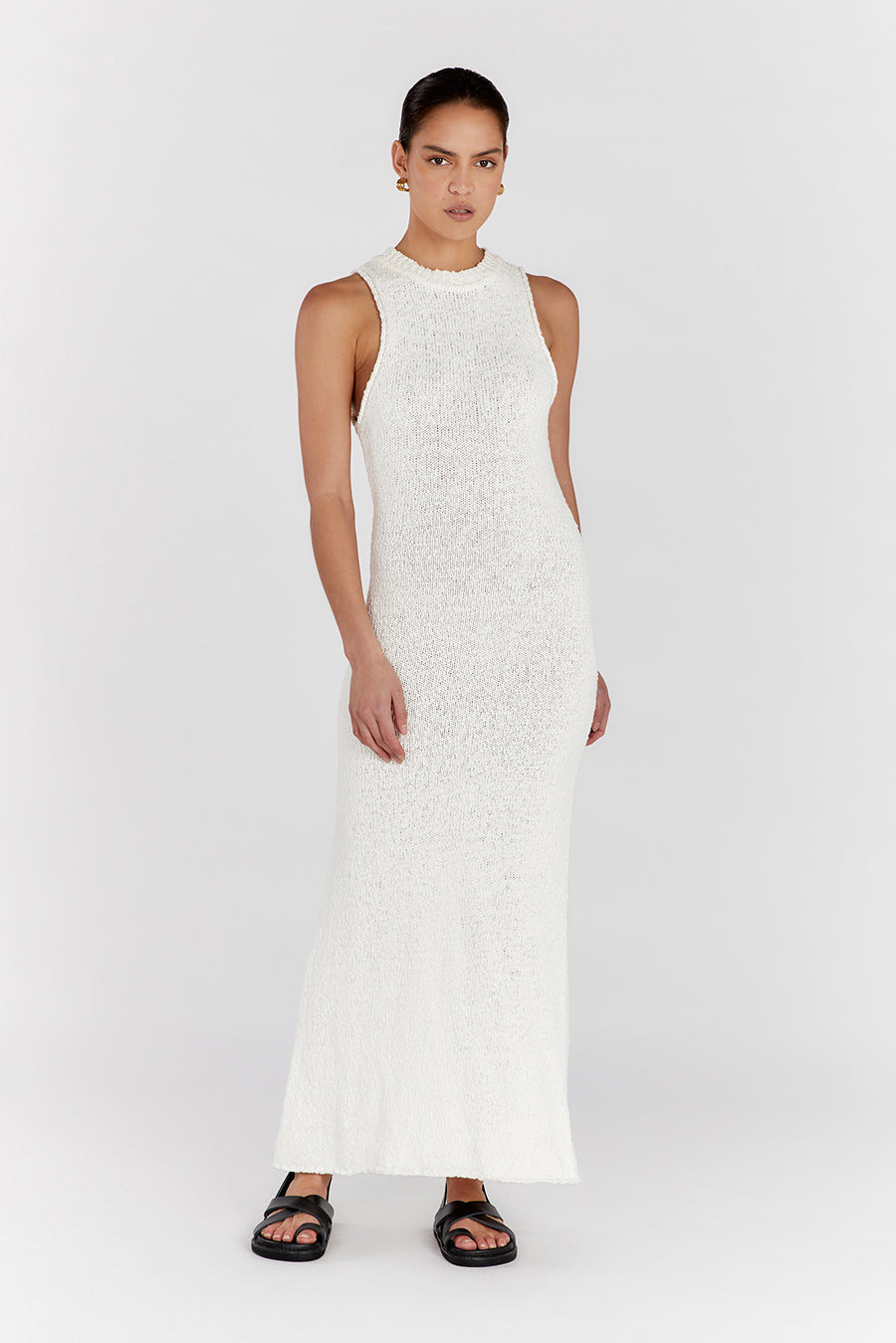 DION OFF WHITE BOUCLE CREW MAXI DRESS