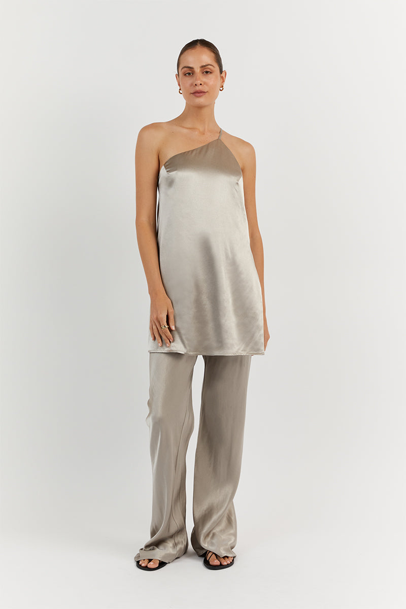 RIO PEWTER ONE SHOULDER TUNIC TOP