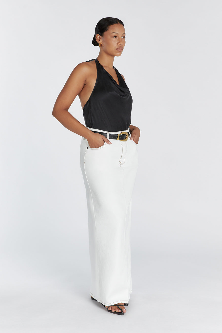 AIMEE BLACK SILK COWL NECK TOP