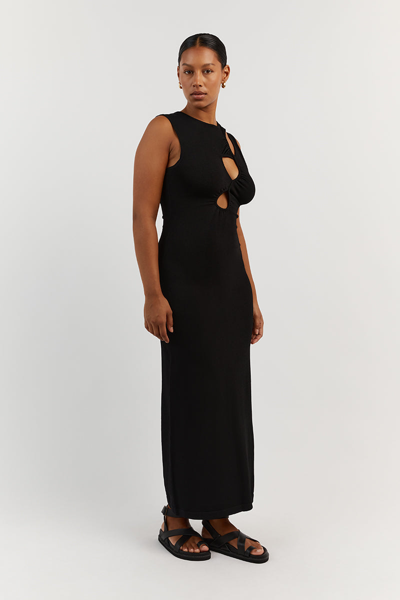 MONIQUE BLACK KNIT MIDI DRESS