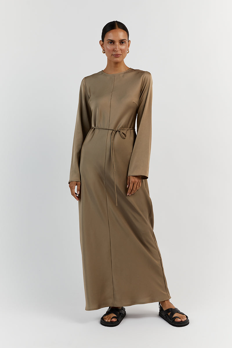 BLOOM MOSS SATIN LONG SLEEVE DRESS