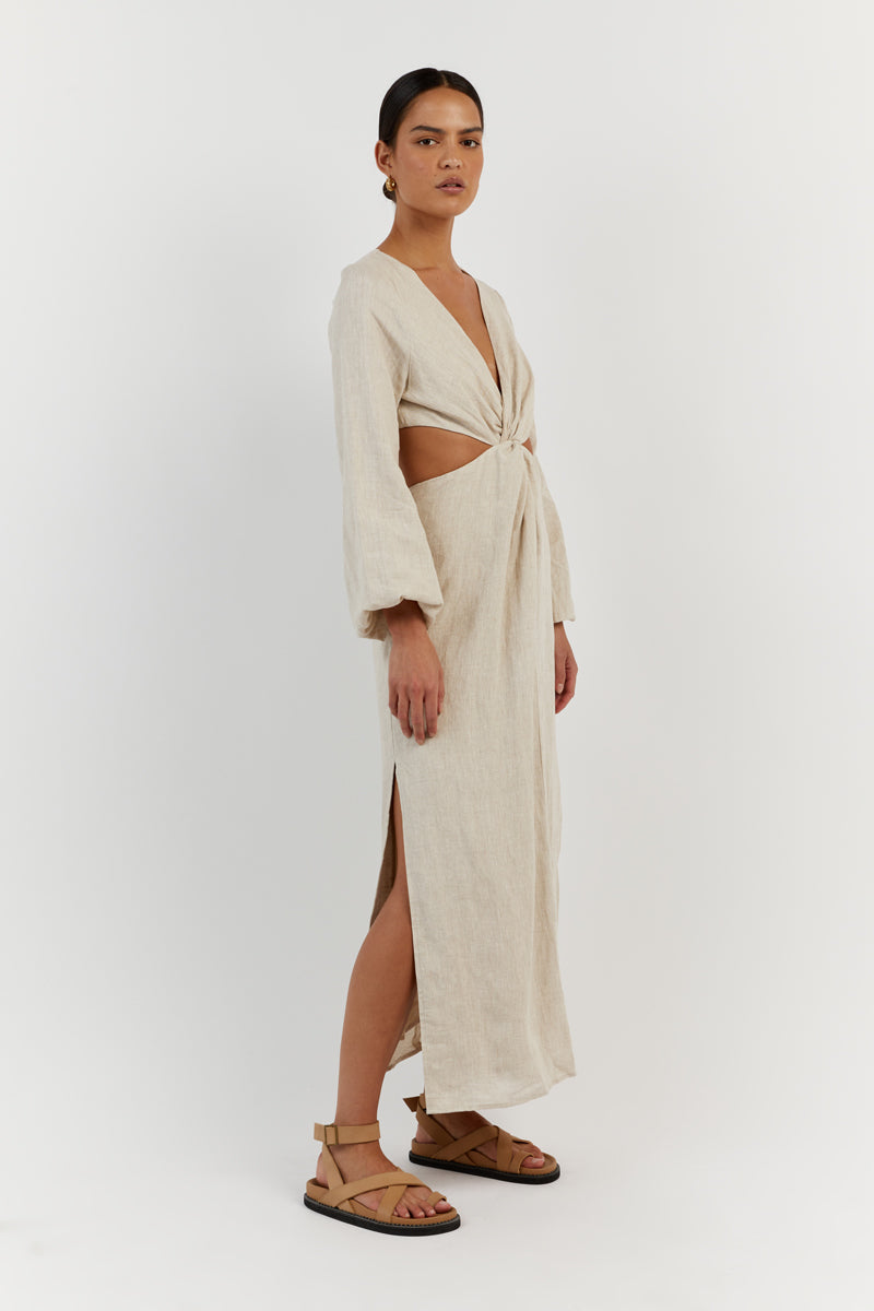 TINA WHITE LINEN MIDI DRESS