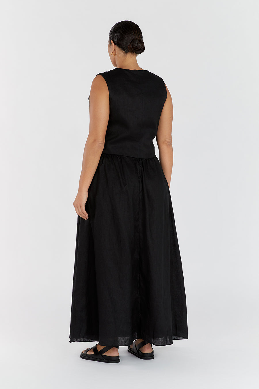 GEMIMA BLACK LINEN MIDI SKIRT
