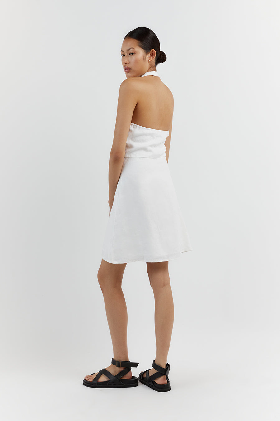 ZOEY WHITE ASYM LINEN MINI DRESS