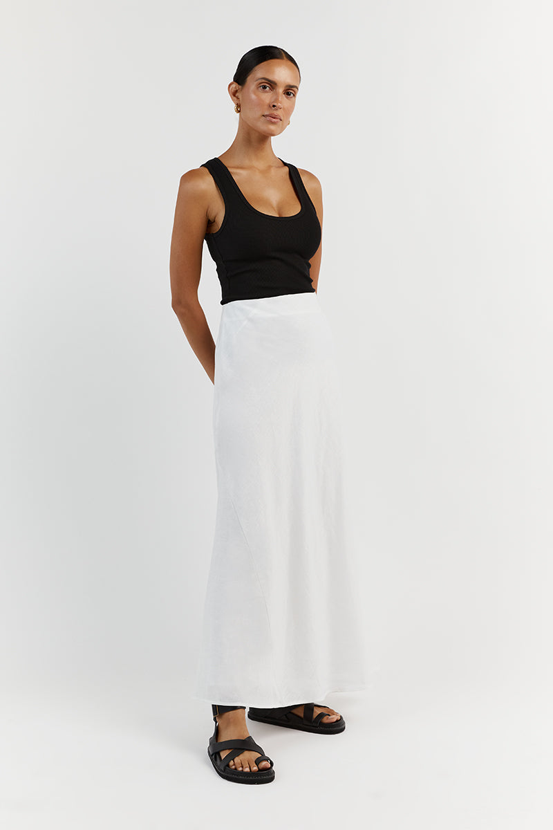 SYRAH WHITE LINEN MIDI SKIRT