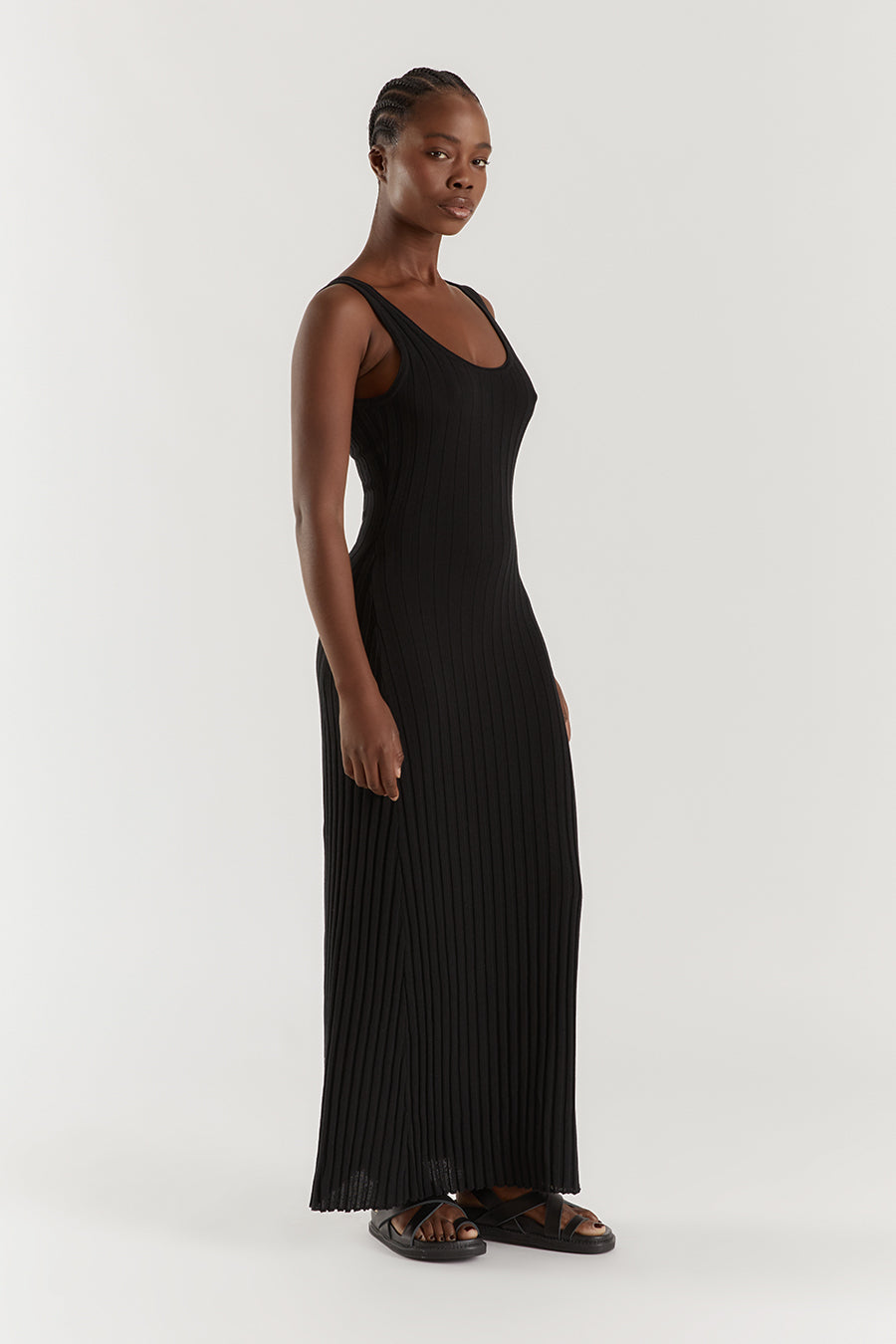 GOLDIE BLACK SCOOP MIDI DRESS