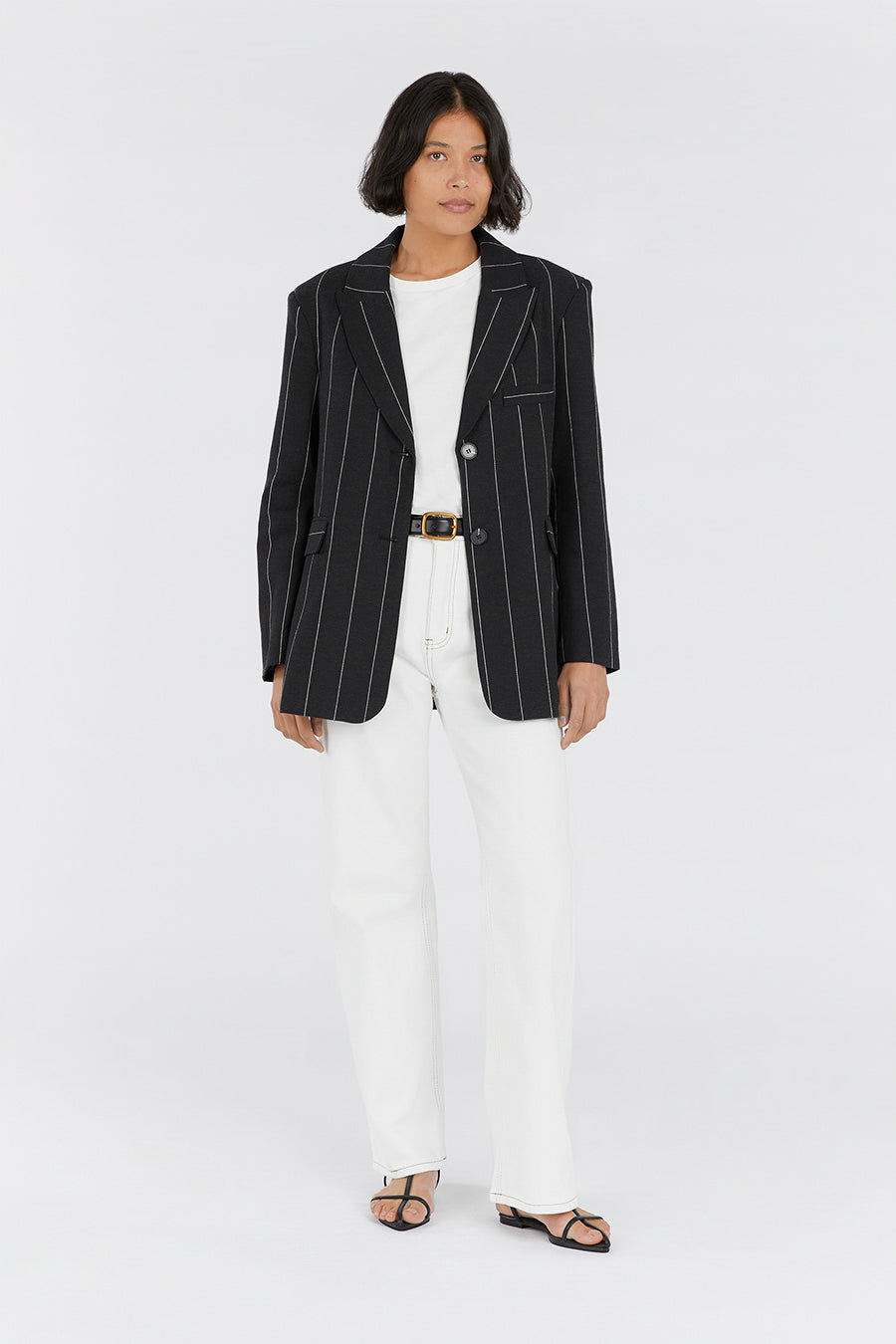AVA BLACK PINSTRIPE BLAZER