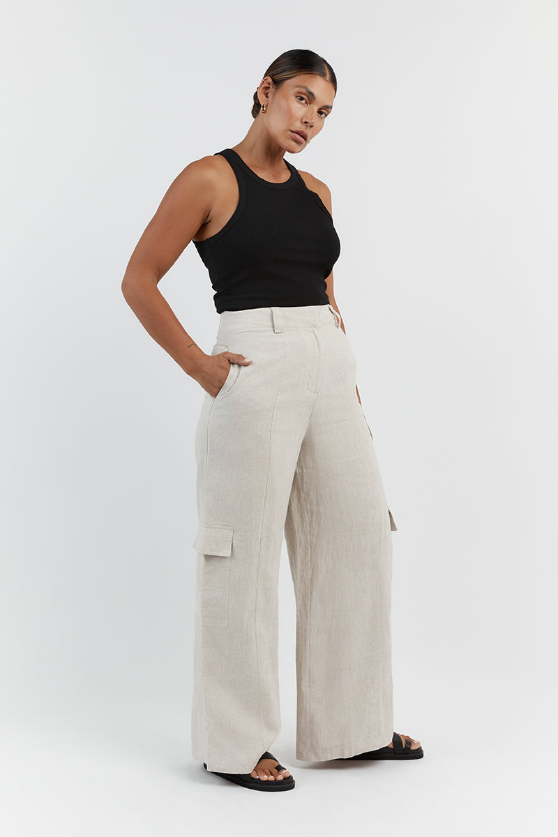 ISLA NATURAL LINEN WIDE LEG PANT