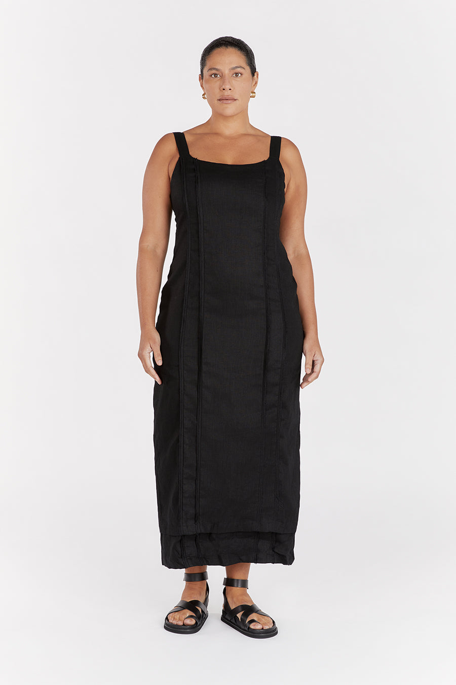 DULCE BLACK LINEN MIDI DRESS