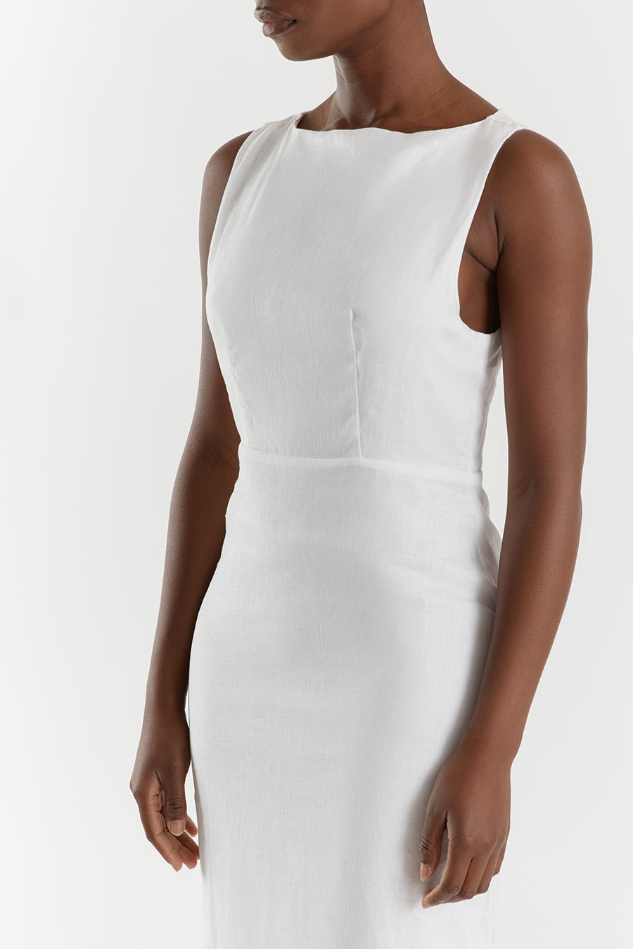 TYLA WHITE LINEN MIDI DRESS