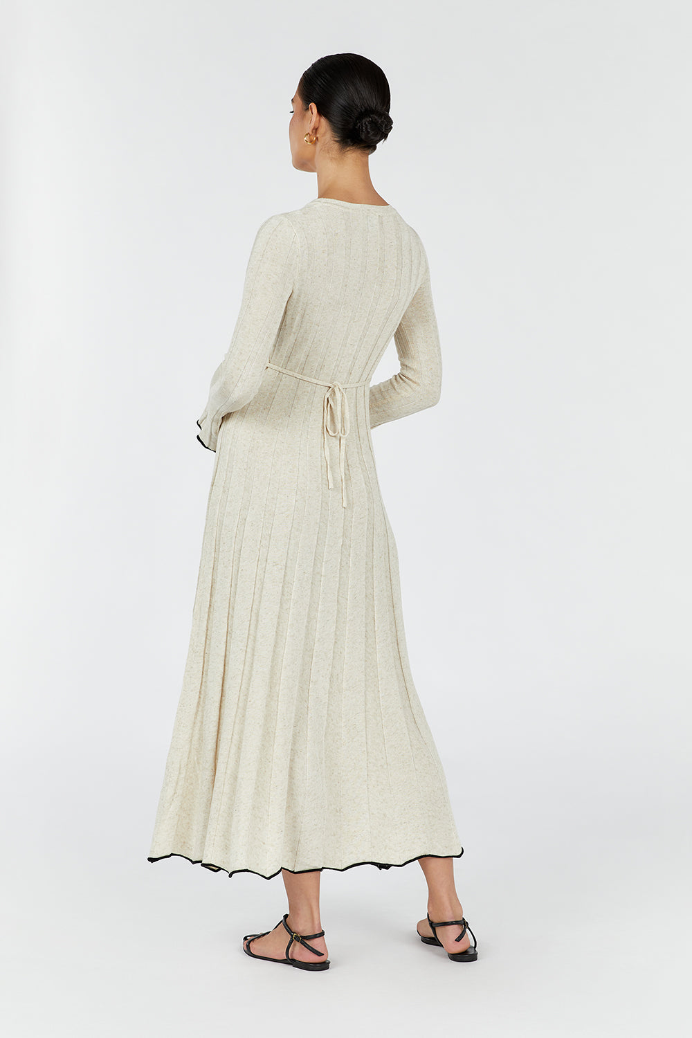 FLORA NATURAL CREW NECK KNIT MIDI DRESS