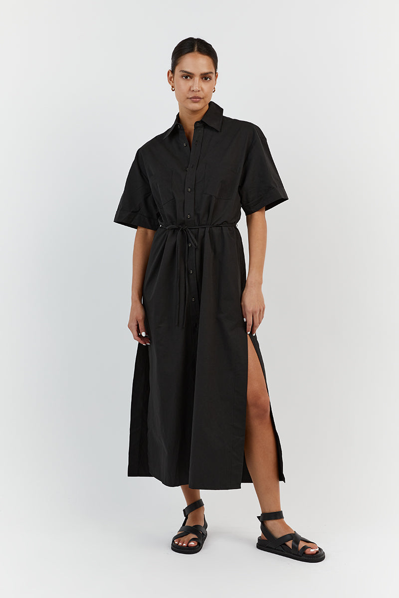 MAXIE BLACK COTTON SHIRT DRESS