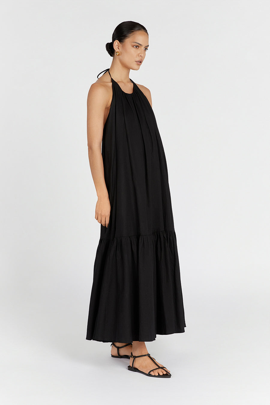 ARI BLACK LINEN HALTER MAXI DRESS