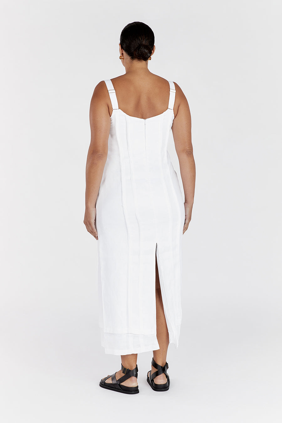 DULCE WHITE LINEN MIDI DRESS