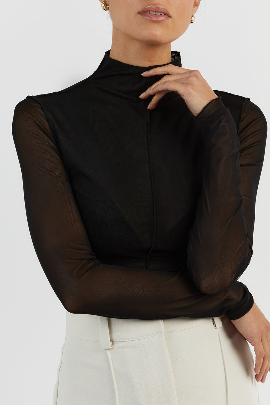 JAGGER BLACK MESH LONG SLEEVE TOP