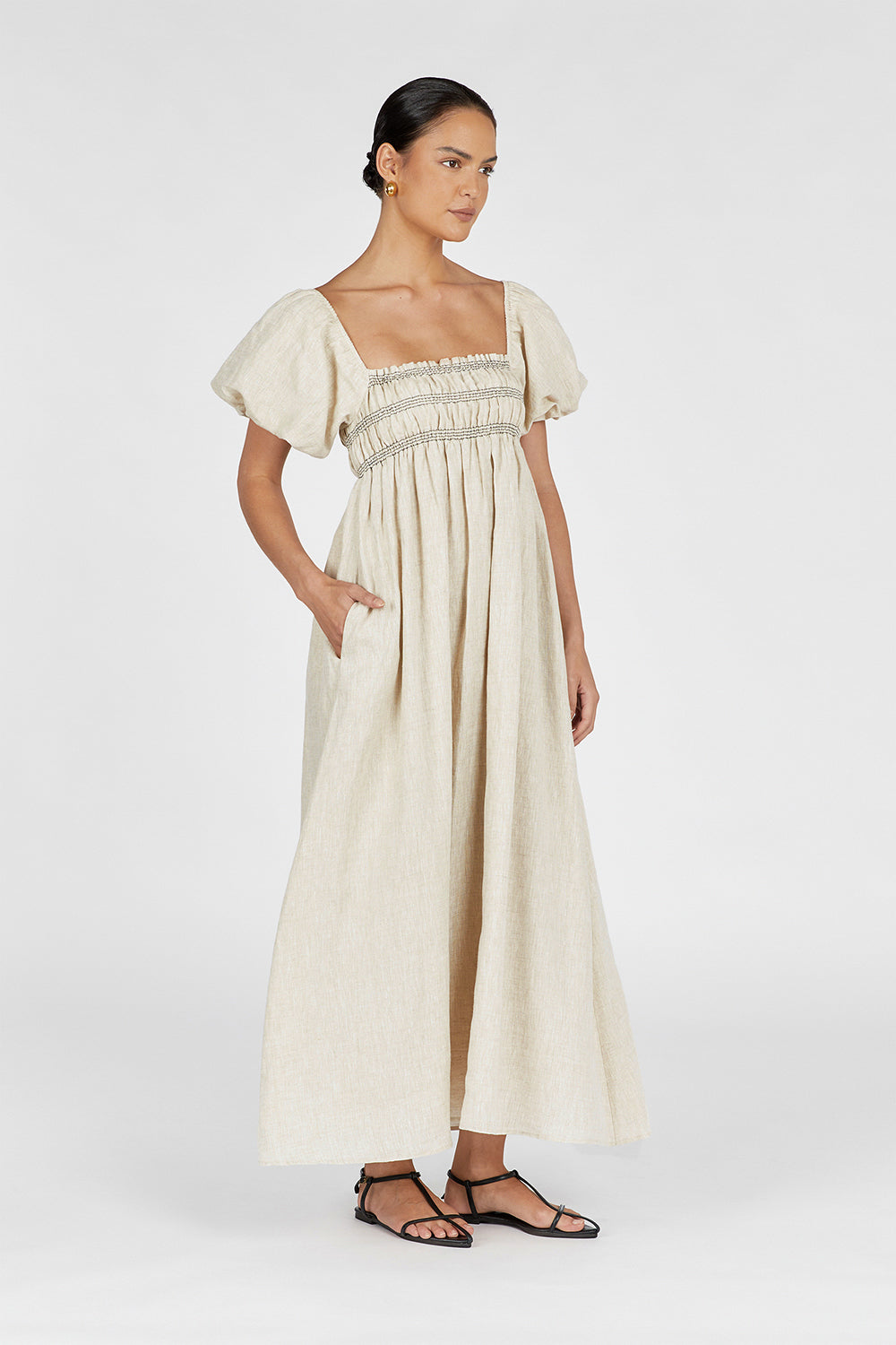 BIANCA NATURAL LINEN MIDI DRESS
